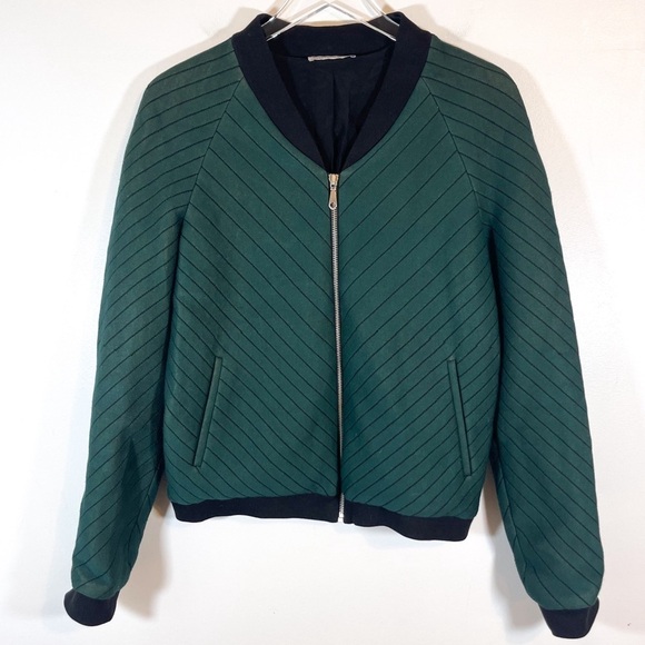 Rebecca Minkoff Green Gold Chevron Full Zip Up Long Sleeve Bomber Jacket M